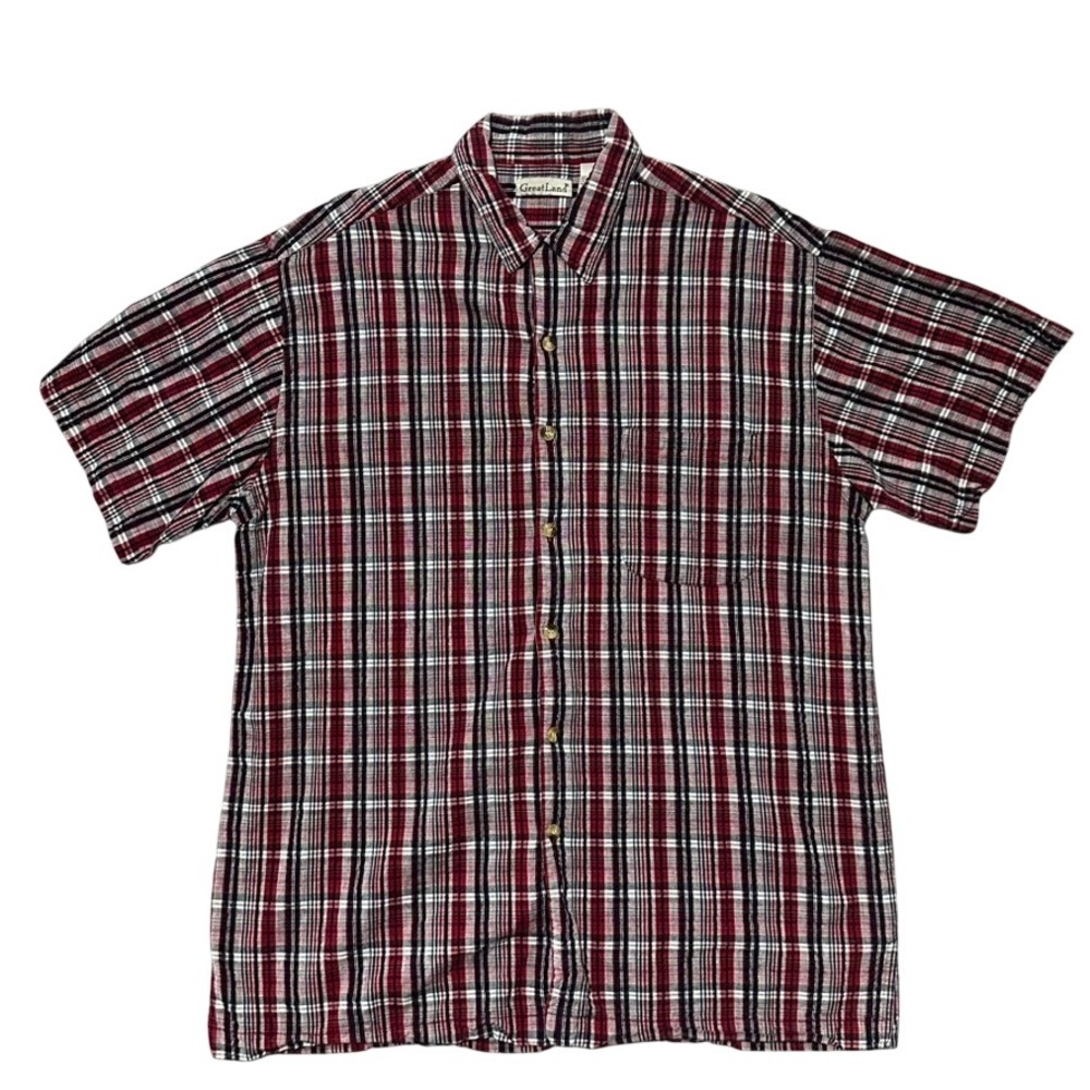 GreatLand Mens Red Black Plaid Short Sleeve Button Down Shirt XLT 100% Cotton